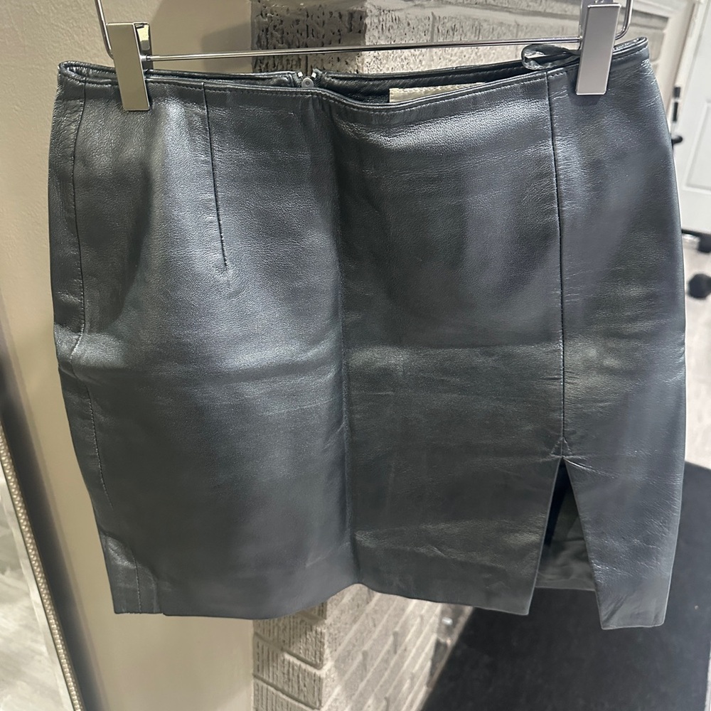 Hugo Buscati Charcoal Leather Pencil Skirt